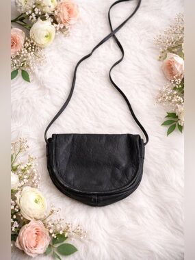 Black Genuine Leather Crossbody Bag - Sleek Everyday Shoulder Purse